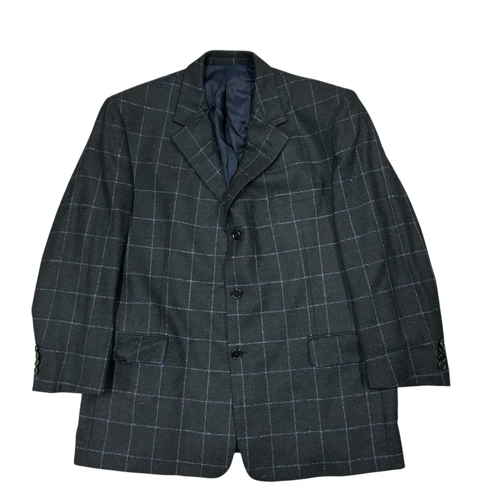 Ermenegildo‎ Zegna Blazer Wool Cashmere Coppley Mens 44R Black Blue Plaid